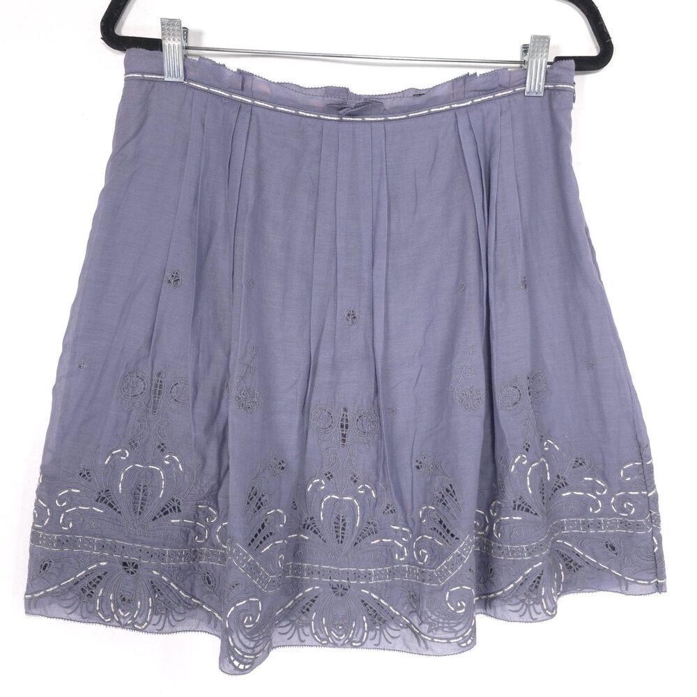 ELIE TAHARI Women’s New Mini Skirt 10 Purple Silk Cotton Embroidered E4055307